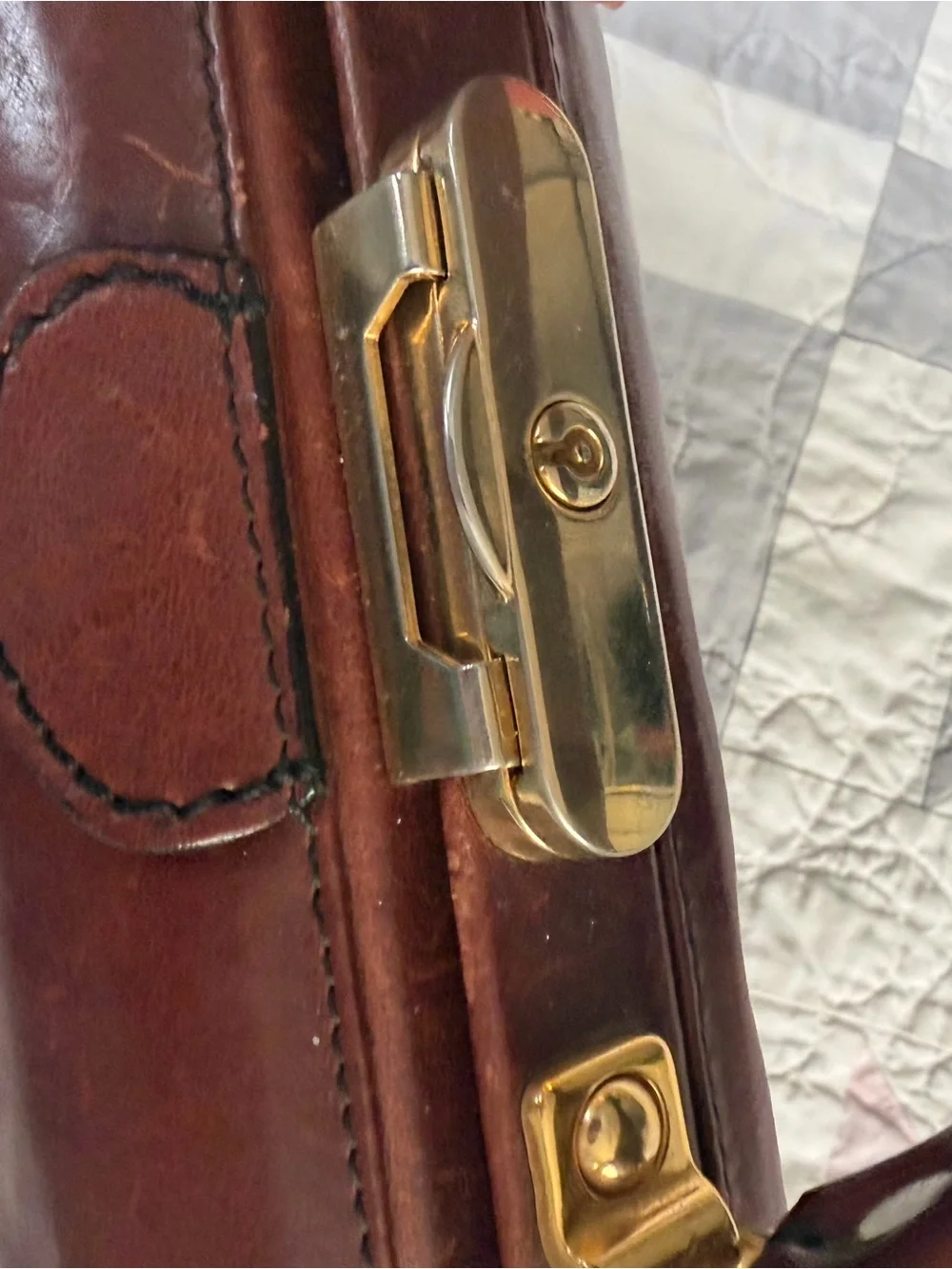 Brown Leather Structured Top-Handle Bag